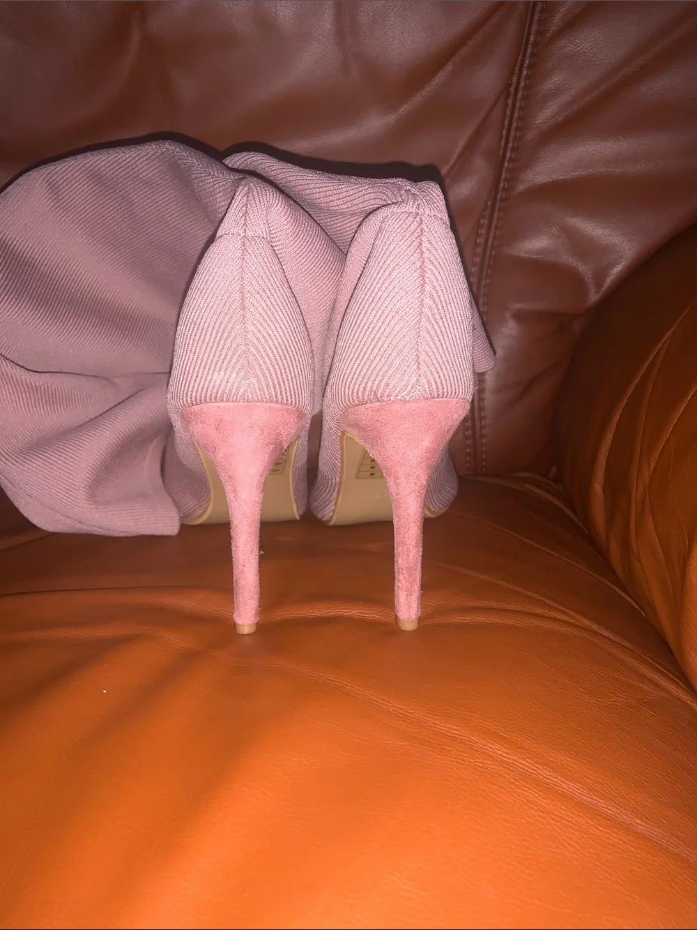 Knee-High Pointed Toe Stiletto Boots in Blush Pink